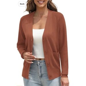 Urban Coco Brown LG V Neck Long Cardigan Sweater With Pockets Sweater NEW